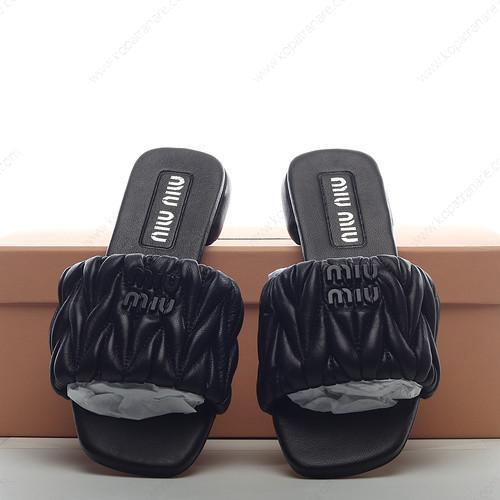 Billiga MIU Raffia Logo Flat Slide Sandals ‘Svart’ 5XX605F0103LM5